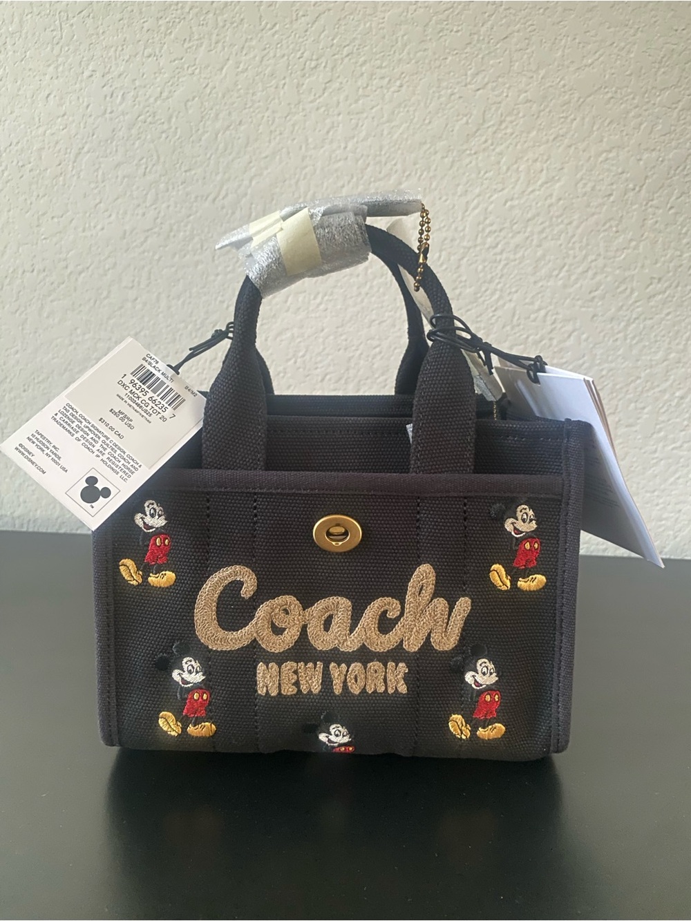 Coach Black Canvas Mini Tote with Embroidered Mickey Accents